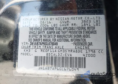 2016 Nissan Sentra Sv from USA, damaged, VIN 3N1AB7AP6GL676049